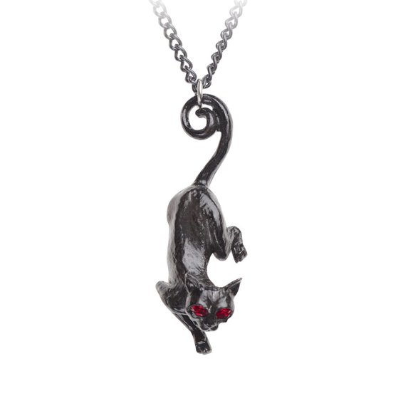 Alchemy Gothic Black Cat Sith Pendant Red Crystal Eyes NWT - Picture 2 of 4